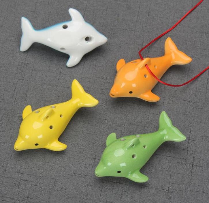 Cute 6 Hole Ceramic Dolphin Ocarina Educational Toy Musical Instrument Animal Shape Educational Music Flute Charm
