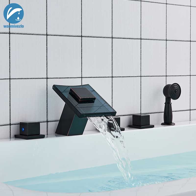 Black Bronze 5pcs Waterfall Bathtub Faucet Brass Waterfall Bathroom Faucet 3 Handles Mixer Tap Torneiras Pull out Handshower
Black Bronze 5pcs Waterfall Bathtub Faucet Brass Waterfall Bathroom Faucet 3 Handles Mixer Tap Torneiras Pull out Handshower