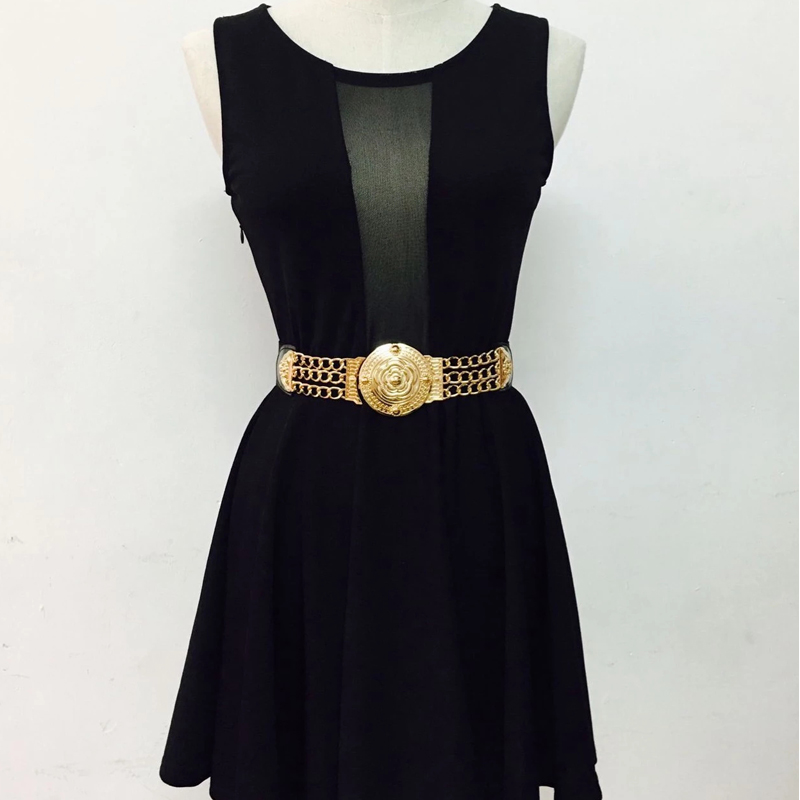 2019 Women Flower Waist Belts Fashion Ladies Floral Elastic Wide Gold Metal Belt For Dress Female Golden Chain Belt Girls