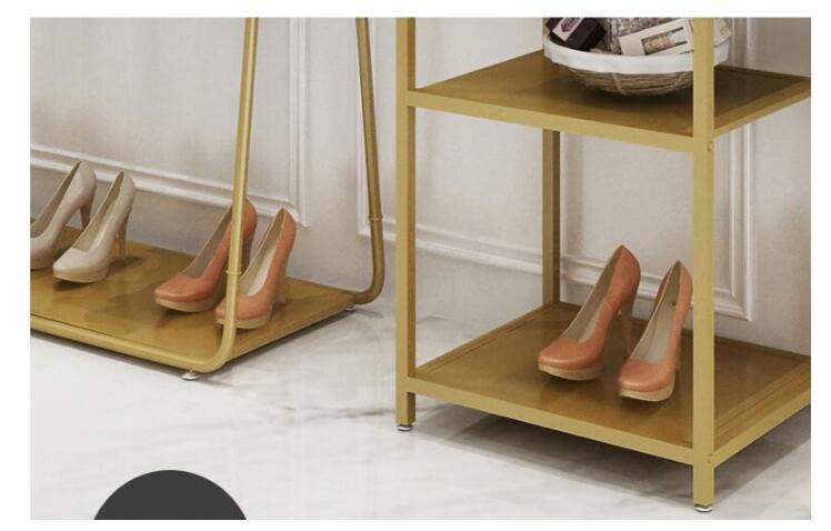 Golden custom color clothing racks Bedroom Furniture Landing coat hanger in cloth stores Iron Hat Frame rack multi-functional shoe shelf