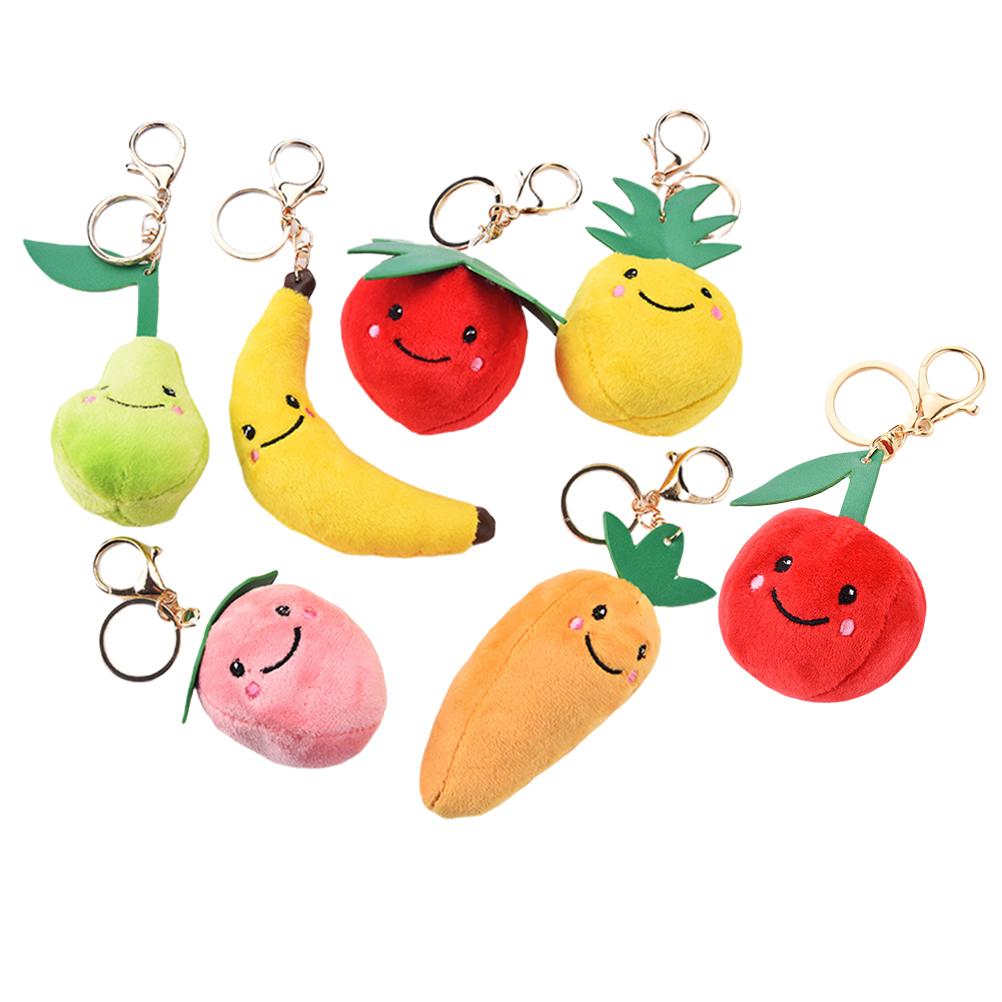 7pcs Plush Key Chains Fashion Fruits Alloy Car Decorations Key Rings Hanging Pendants for Souvenir Purse Plush Key Chains