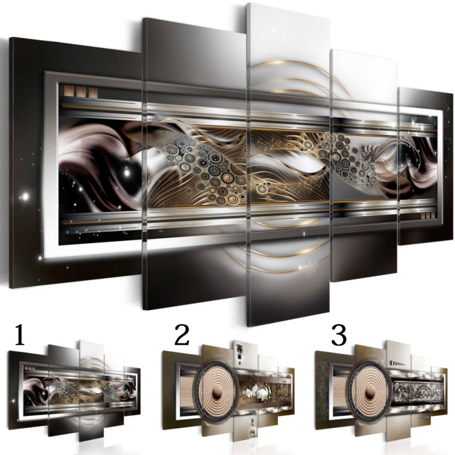 Fashion Wall Art Canvas Painting 5 Pieces Brown Abstract Wave Zen Orchid Flower Modern Home Decoration,Choose Color And Size No Frame