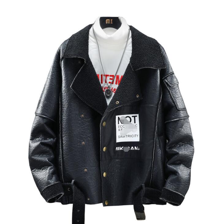 Men's fashion large size loose leather jacket men's simple fur one plus velvet thickening large lapel motorcycle leather jacket, Black
Men's fashion large size loose leather jacket men's simple fur one plus velvet thickening large lapel motorcycle leather jacket, Black