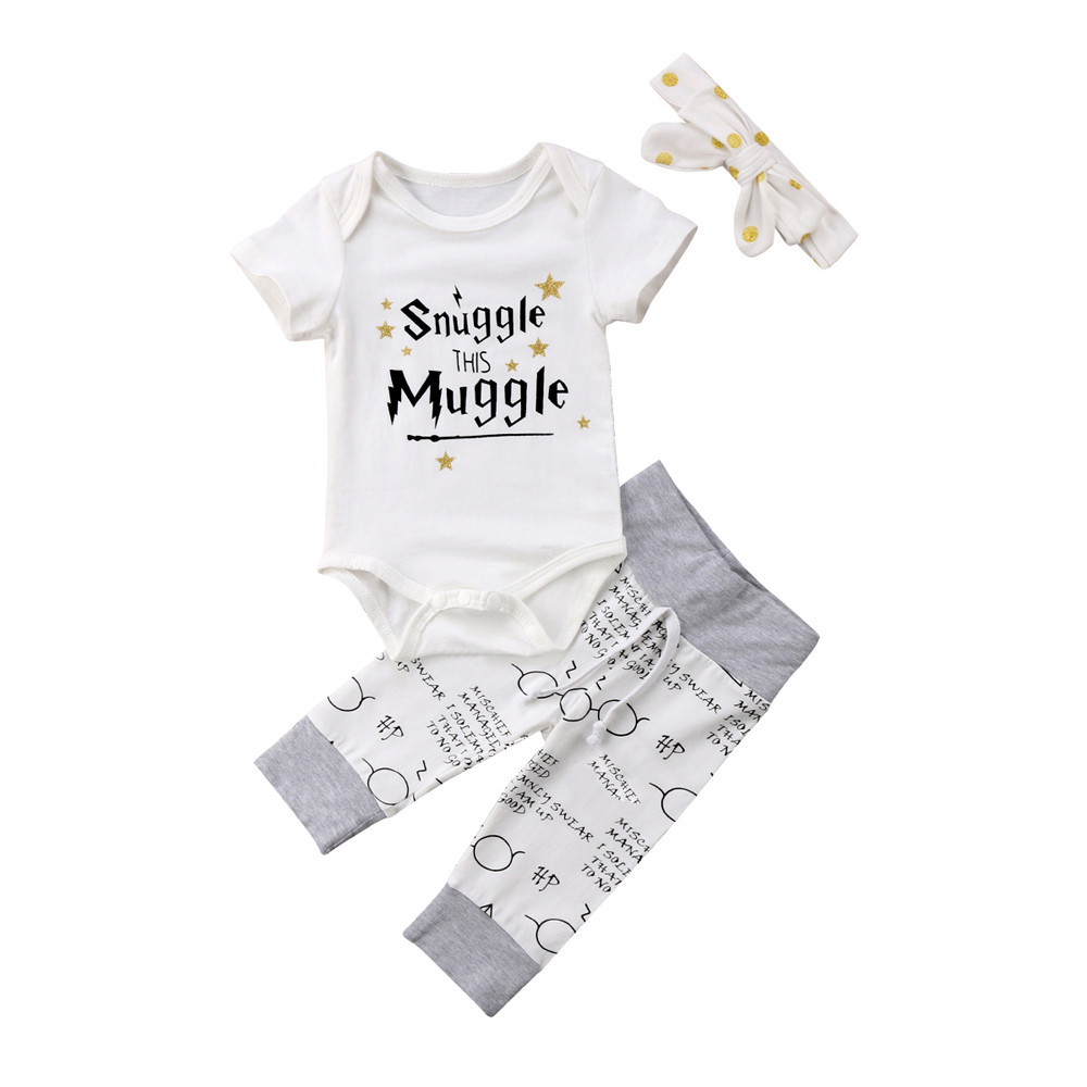 Fashion baby clothes set Letter Romper Tops+Pants 3PCS Clothes Outfits Set baby girl clothes ropa recien nacido roupas