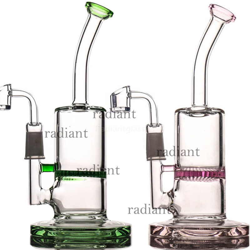 Hookahs Glass Bong Dab Rig Water Pipes 8" Tall 5mm Thick Quartz Banger Honeycomb Perc Pink Bongs Heady Mini Pipe Wax Oil Rigs Bubbler