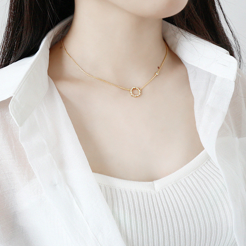 Zircon Choker Necklaces 100% 925 Sterling Silver Zircon Hollow Round Circle Collar Necklace Wedding Party Gifts For Women