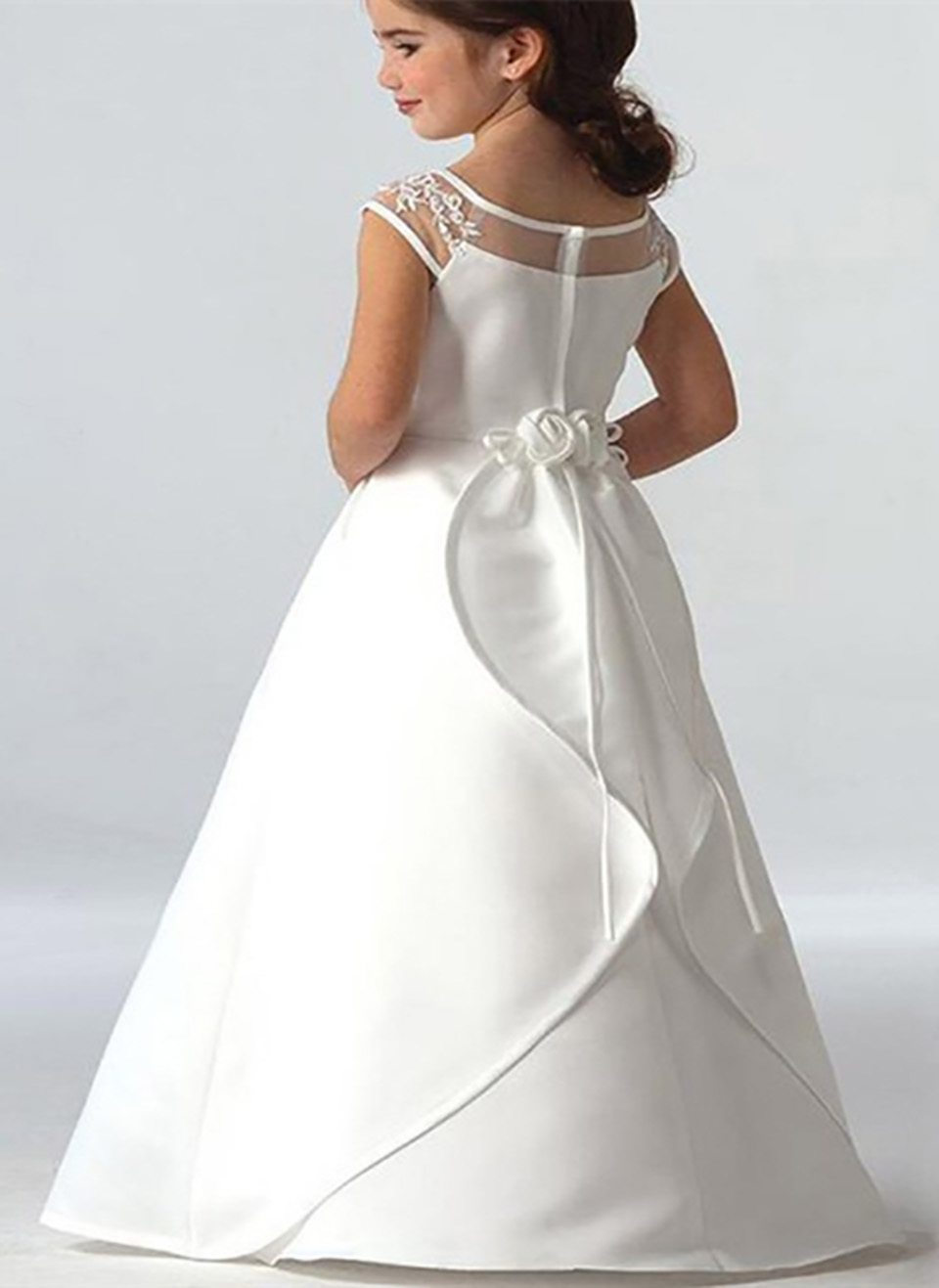 Kids Formal Wear Hot Sale Elegant satin Flower Girl Dresses Appliques Long Princess Party Pageant First Communion Dresses