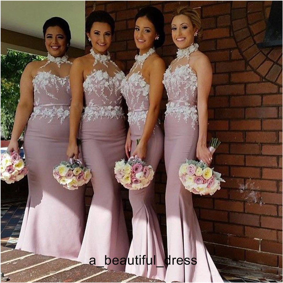 Sheath Bridesmaid Dresses With Applique Sashes Halter Bridemaids Gowns Handmade Party Dress Cheap In Stock Prom Evening Dress ED1232