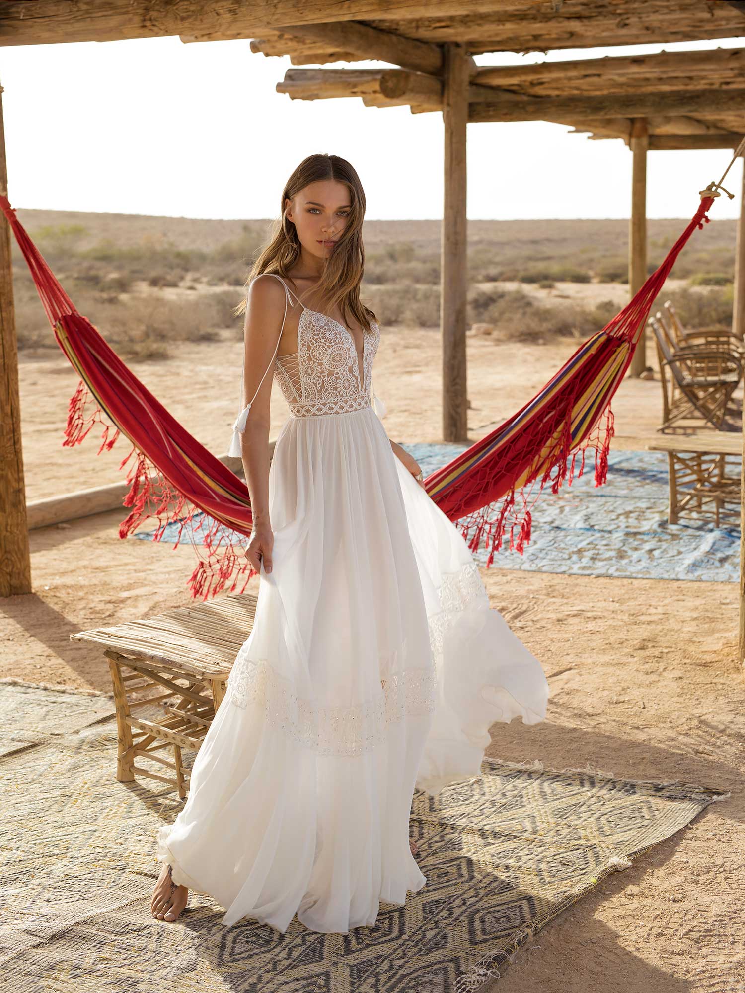 2019 Asaf Dadush Boho Wedding Dresses Spaghetti Lace Chiffon Floor Length Summer Beach Wedding Dress Cheap Backless Beach Bridal Gowns Robe