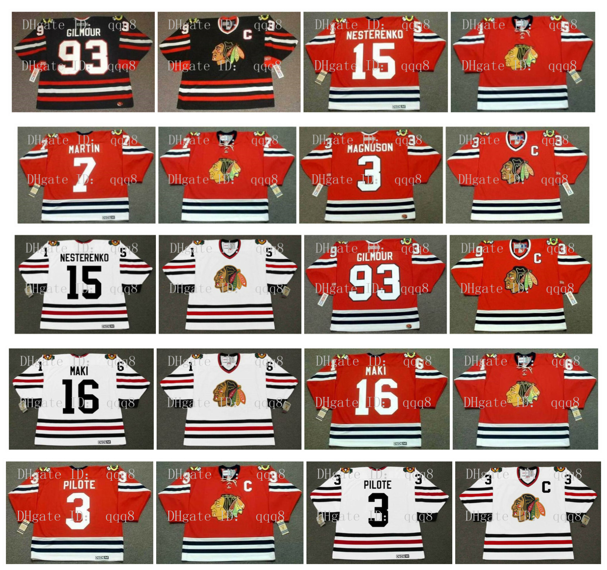 Vintage Chicago Blackhawks Jersey 7 PIT MARTIN 3 KEITH MAGNUSON 15 ERIC NESTERENKO 93 DOUG GILMOUR 16 CHICO MAKI 3 PIERRE PILOTE Hockey, As pic
Vintage Chicago Blackhawks Jersey 7 PIT MARTIN 3 KEITH MAGNUSON 15 ERIC NESTERENKO 93 DOUG GILMOUR 16 CHICO MAKI 3 PIERRE PILOTE Hockey, As pic