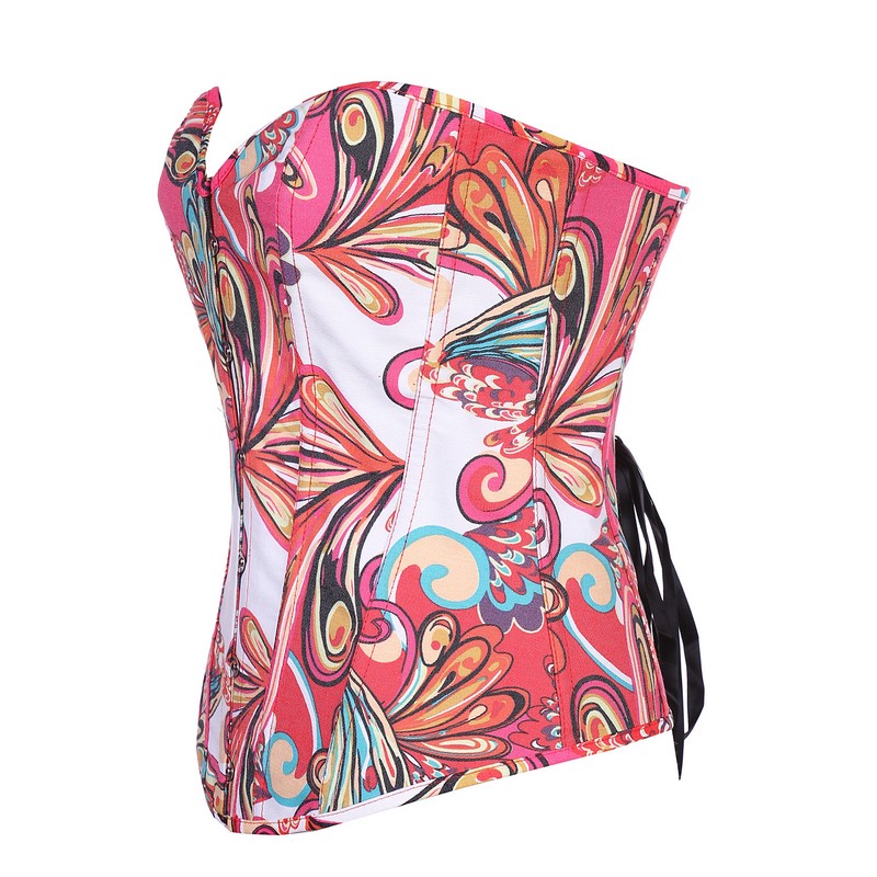 Colorful Printed Overbust Corset Women No Trim Vivid Floral Lace-up Padded Bustier Fashion Daily Corset Slim Body Waist Cincher Shapewears