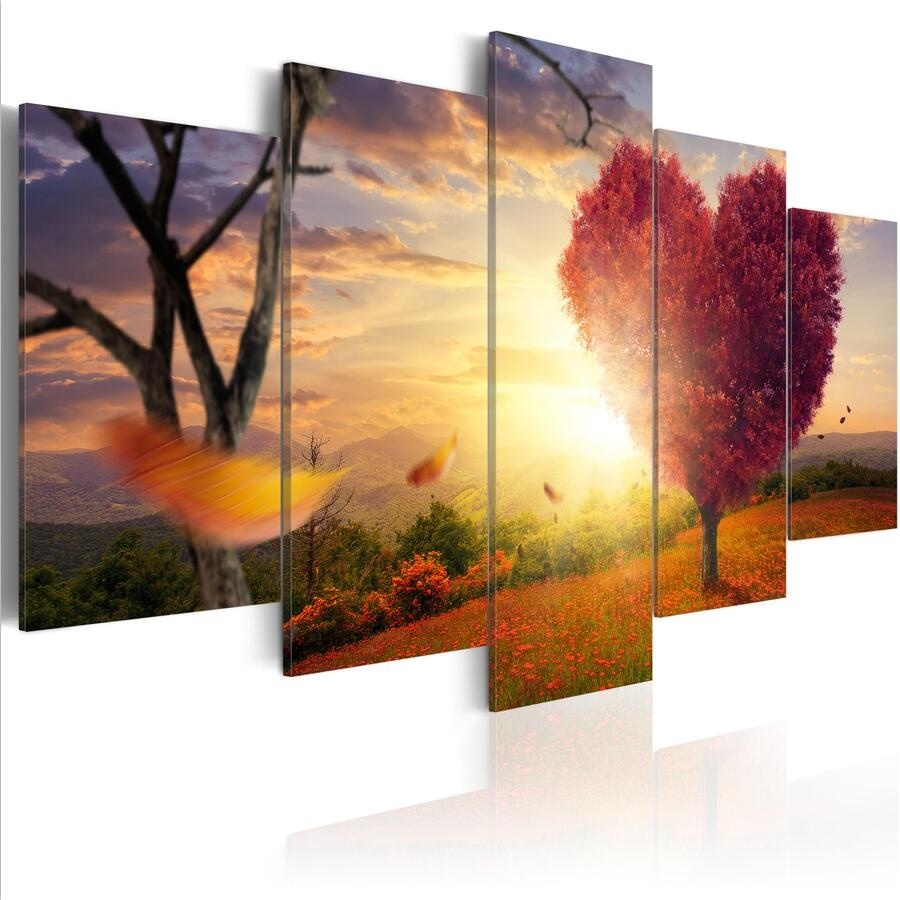 ( No Frame)5PCS/Set Abstract Heart-shaped Tree Land of Feelings Landscape Art Print Frameless Canvas Painting Wall Picture Home Decoration