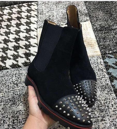 NEW Designer High Quality Red Bottoms Ankle Boots For Men Spikes Toe Luxurys Footwear Slip On Booties Outdoor Party Wedding Loafers boot