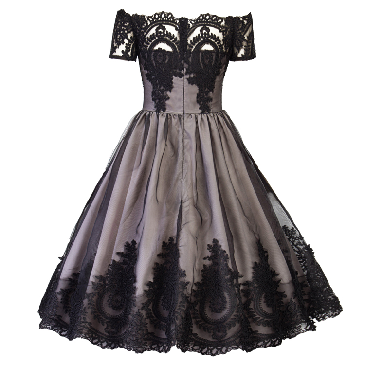 2019 A Line Black Gold Gothic Short Evening Dresses Short Sleeves Knee Length Lace Women Prom Dresses Sexy Mother Of Bride Gowns