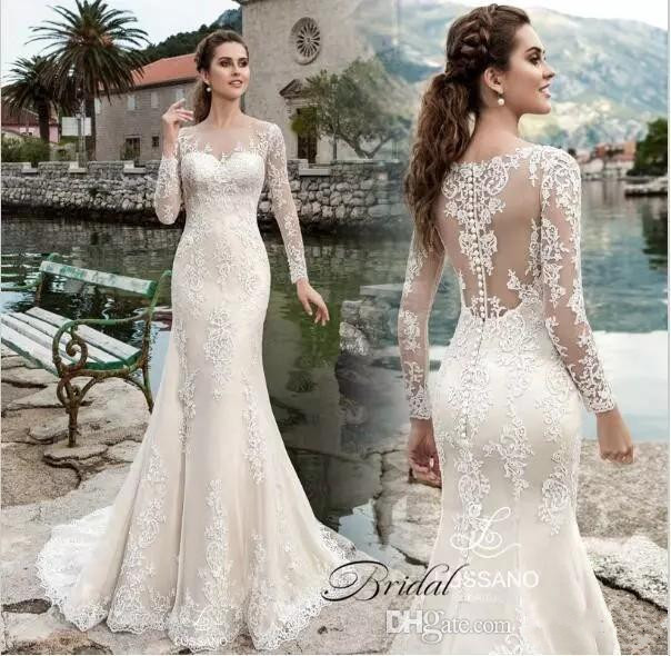 Elegant Long Sleeve 2019 Mermaid Wedding Dresses robe de mariage Lace Appliqued Bridal Gowns Sheer Crew Neck Vintage Country Wedding Dress, White
Elegant Long Sleeve 2019 Mermaid Wedding Dresses robe de mariage Lace Appliqued Bridal Gowns Sheer Crew Neck Vintage Country Wedding Dress, White