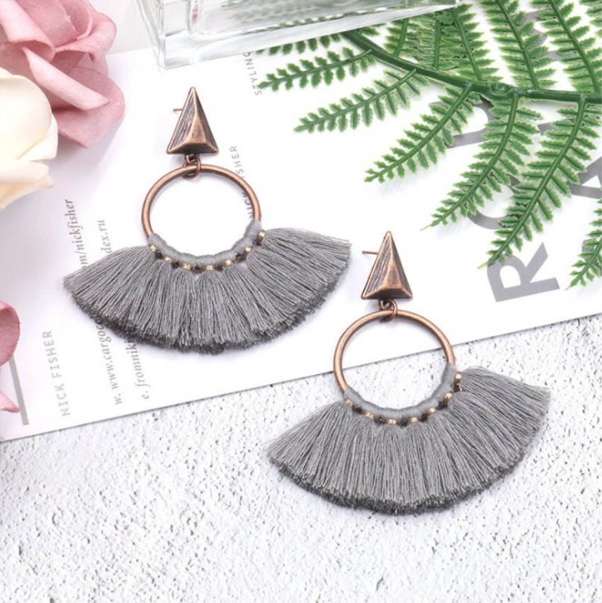 Fringed round earrings bohemian fan pendant earrings fashion creative earrings female handmade fan-shaped women's daily wear, party