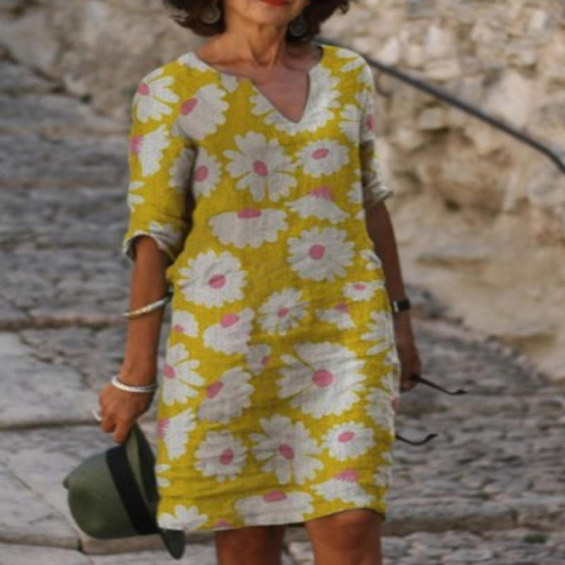 Women Casual Sweet Loose Daisy Pattern Round Neck Short-Sleeve Printing Midi Dresses, Yellow
Women Casual Sweet Loose Daisy Pattern Round Neck Short-Sleeve Printing Midi Dresses, Yellow