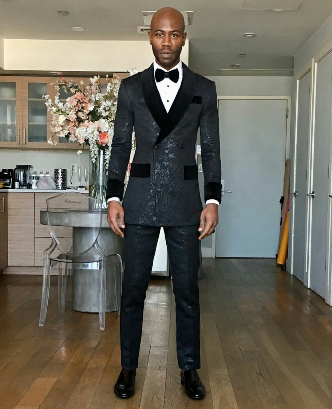 Handsome Men Tuxedo Groom Suits Floral Pattern Shawl Lapel Double Breasted High Quality Business Prom Party Blazer Jacket (Jacket+Pants)