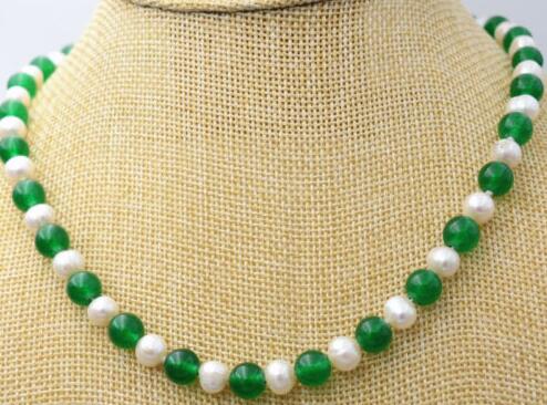 New 7-8MM White Pearl & Green stone jewelry Necklace
New 7-8MM White Pearl & Green stone jewelry Necklace