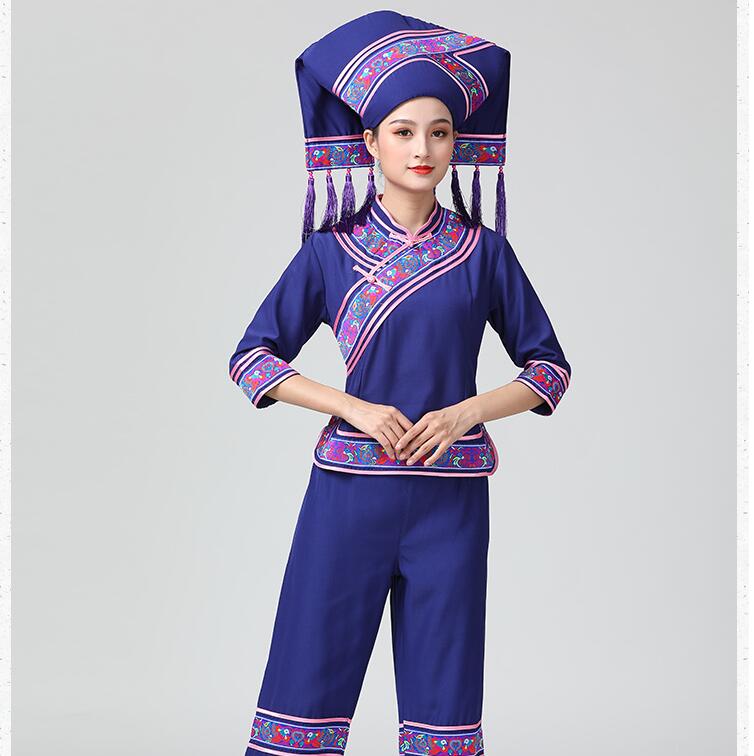 HuNan tujia miao Outfit Hat + Jacket + Pants Guangxi zhuang Garment minority dance dress Lady Enthnic Vacation party costume