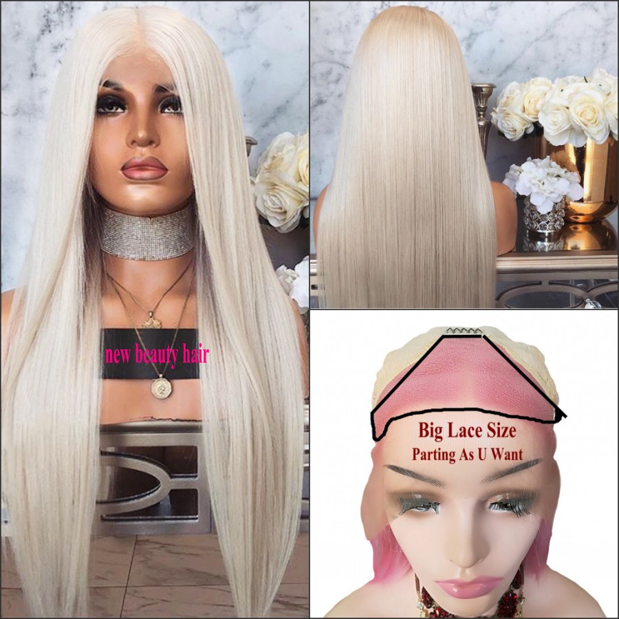 High quality simulation human hair Full Long Blonde Wigs For Women kanekalon straight Synthetic Lace Front Wig preplucked natural hairline
