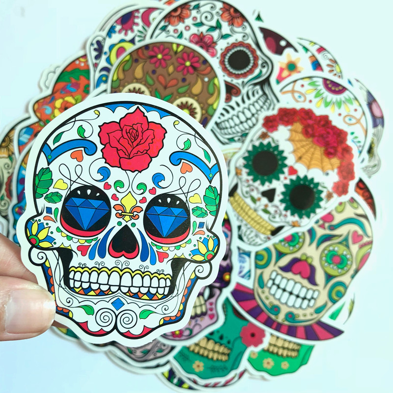 50pcs Skull Stickers Pack Motorcycle Car Stickers Mexican Day of The Dead Sticker Bomb Water Bottle