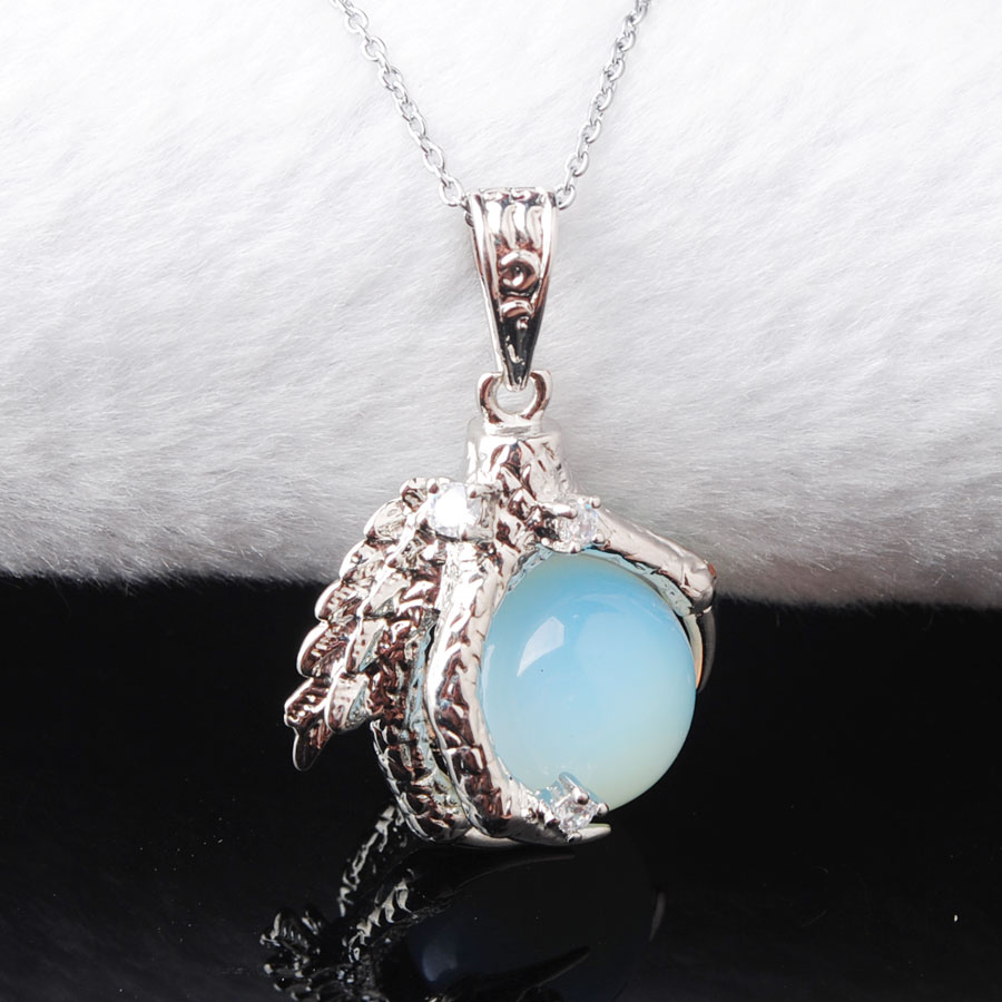 WOJIAER Natural Dragon Claw Pendant Round Opalite Stones Pendulum Necklace For Men Women Jewelry Reiki Amulet Gift N3105