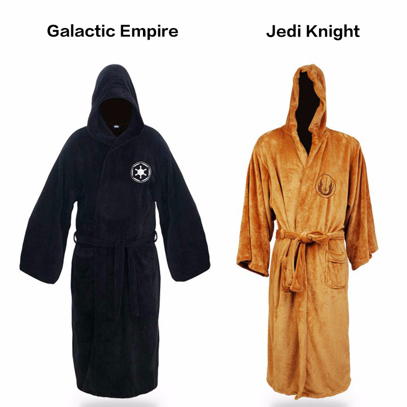 Flannel Robe Male with Hooded Thick Star Wars Dressing Gown Jedi Empire Men's Bathrobe Winter Long Robe Mens Bath Robe Pajamas Y200429