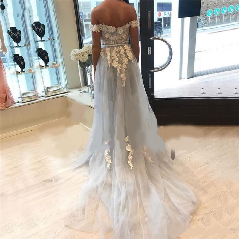 Prom Dresses Off Shoulder Mermaid Evening Gown 2020 Lace Appliques Sexy Party robes de soirée with Overskirt
