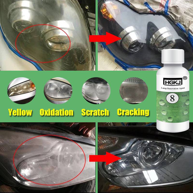 50ML Car Headlight Restoration Kit Headlamp Repair Cleaner Hydrophobic Glass Coating Auto Polish Cleaning Coat Plating Tool HGKJ-8