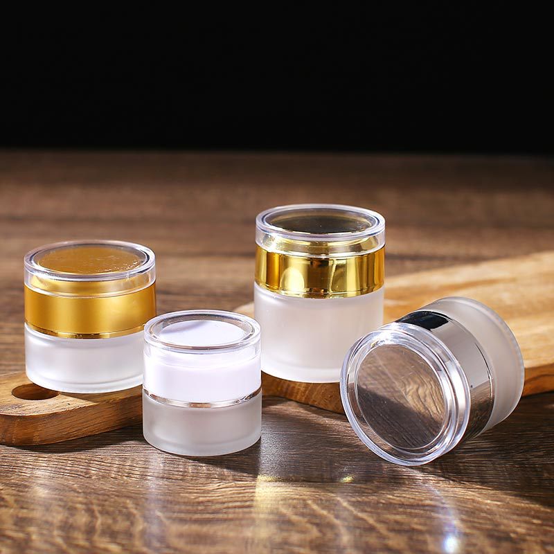 Frosted Glass Jar Cream Bottles Round Cosmetic Jars Hand Face Cream Bottle 20g-30g-50g Jars with Gold/Silver/White Acrylic Cap PP liner