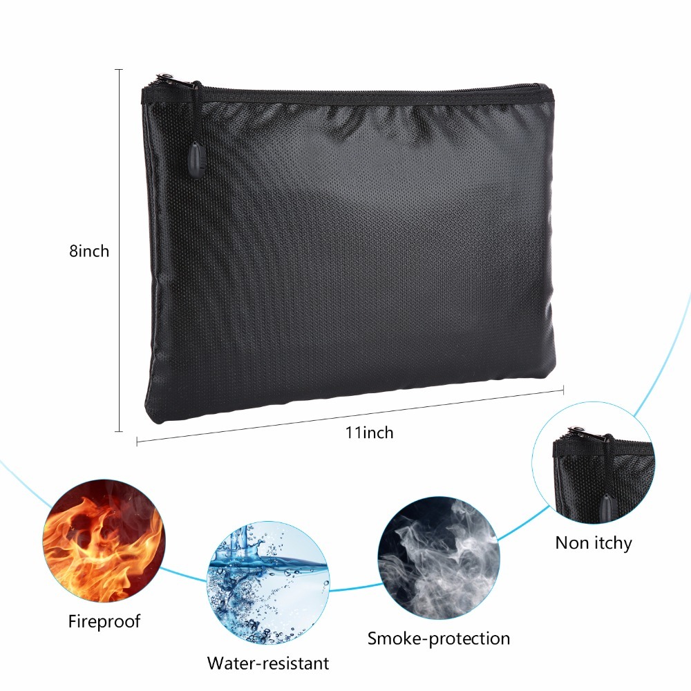 Fireproof Money Bag, 11" x 8" Fireproof Waterproof Bag Document Holder Safe Storage for Cash Money Passport Jewelry Valuables Protection