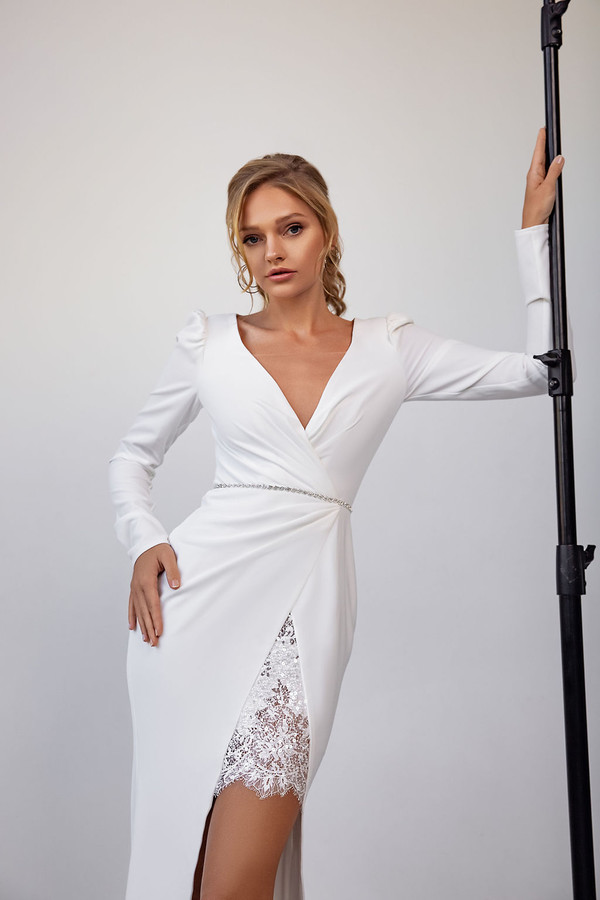 Beach Eva Lendel Mermaid Dresses Sexy V Neck Lace Long Sleeve Bridal Gowns High Split Wedding Dress vestidos de novia