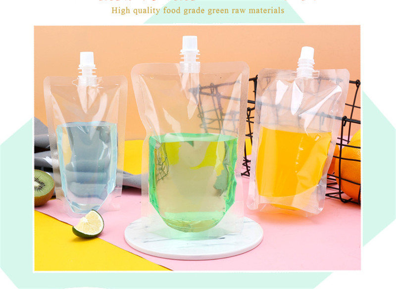 Plastic Clear Drink Pouches No Leakage Drink Reusable Juice Bags Stand up Disposable Drink Pouch Smoothie Bag for Freezing Juice