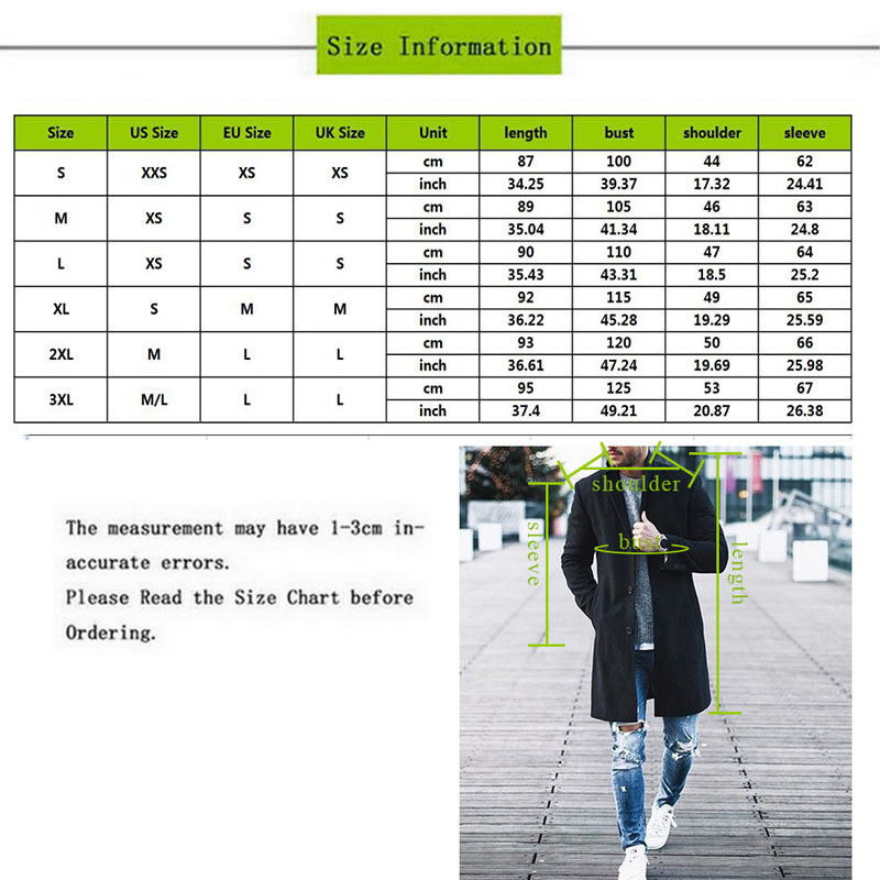 Litthing New Men Trench Coat Autumn Slim Fit Pea Wool Jacket Coat Men Long Coats Pure Color Fashion Overcoats Casaco Masculino T200102