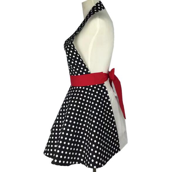 Retro Kitchen Apron Woman Cotton Polka Dot Cooking Apron Vintage Cute Lady Bib Cotton Apron Dress