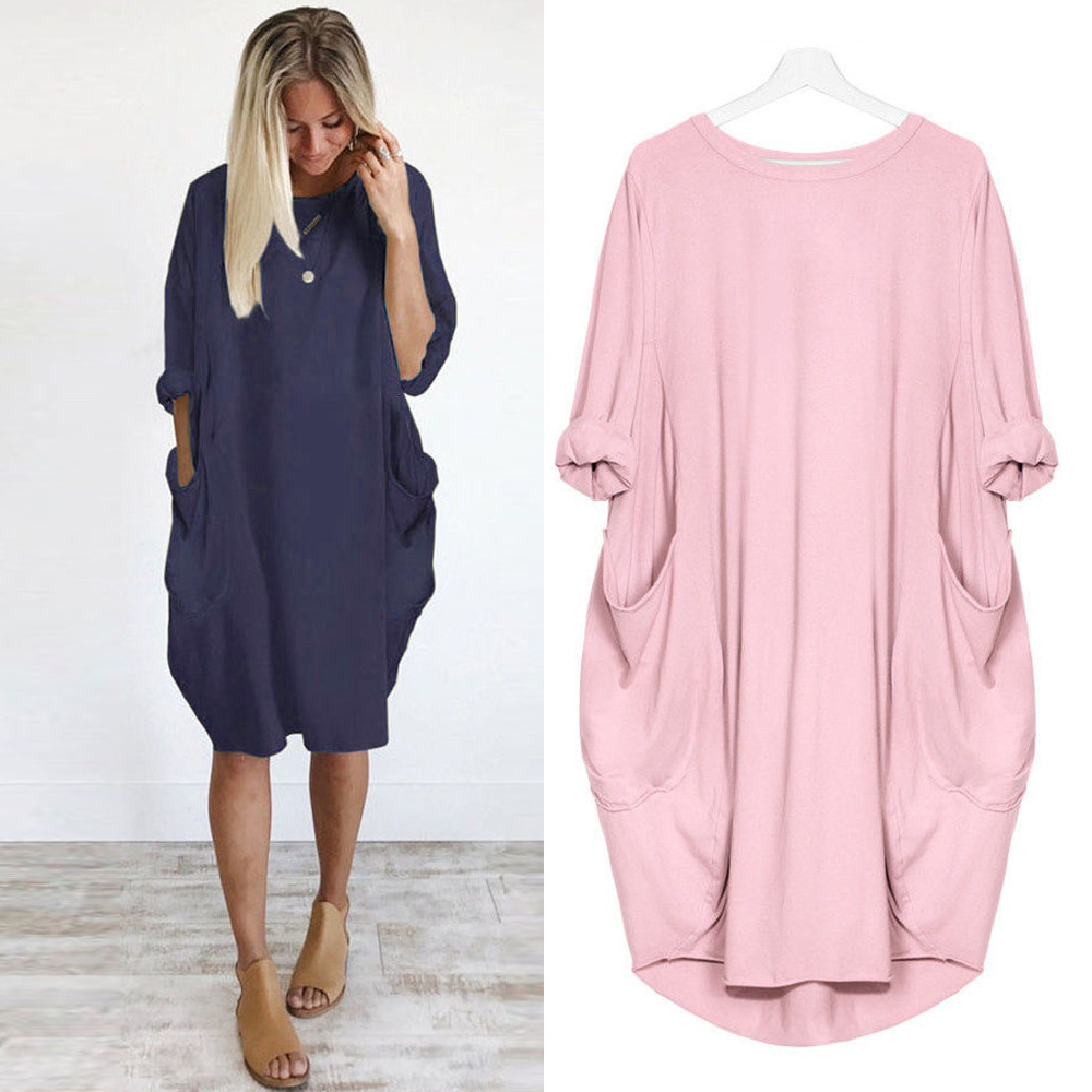 feitong Womens Pocket Loose Dress Ladies Crew Neck Casual Long Tops Dress Plus Size pure color simple#g25, Navy
feitong Womens Pocket Loose Dress Ladies Crew Neck Casual Long Tops Dress Plus Size pure color simple#g25, Navy