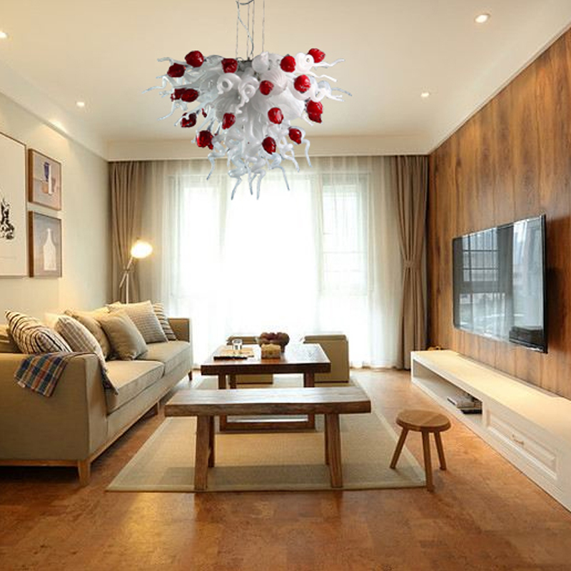 White and Red Blown Lamp Chandelier House Decoration Living room modern led chandeliers Long Chain Adjustable Fixture
