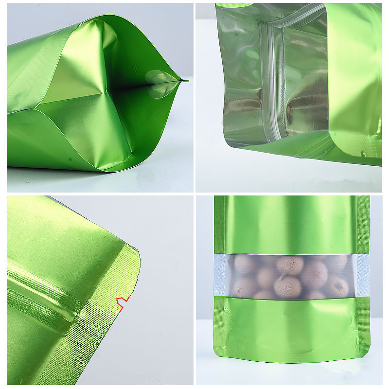 9 Size Green Stand up aluminium foil bag with clear window plastic pouch zipper reclosable Food Storage Packaging Bag LX2693