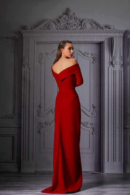 elegant evening gowns off shoulder long sleeve prom dress front split or length red carpet party gown robes de marie