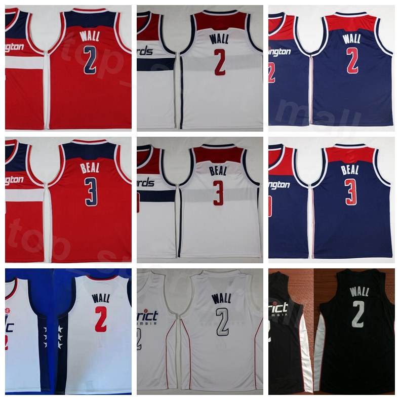 Basketball John Wall Jersey 2 Bradley Beal 3 Hommes Le district d'édition gagné Ville Toute l'équipe ci-dessous bleu marine bleu rouge