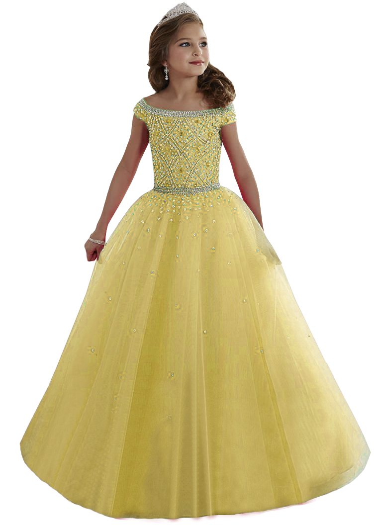 Girls Pageant Dresses Off The shoulder Long Princess Birthday Ball Gowns Kids Prom Dress 2020 Tulle