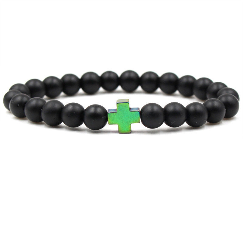 Scrub stone black magnet colorful cross beads bracelet men and women cure birthday gift bracelet