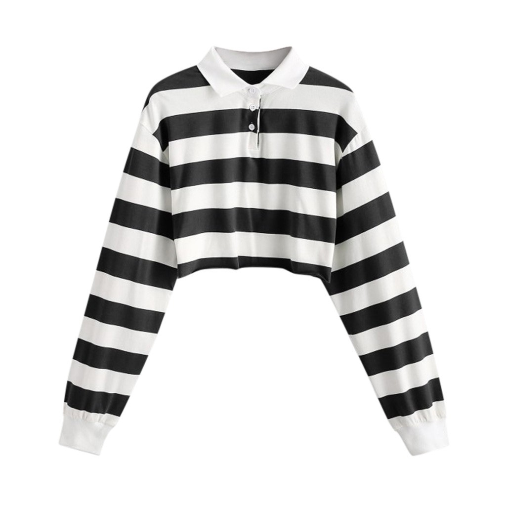 2020 New Spring Turn Down Collar Shirt Crop Top Women Long Sleeve Striped Print Short Top Female Half Button Sweat shirt, White
2020 New Spring Turn Down Collar Shirt Crop Top Women Long Sleeve Striped Print Short Top Female Half Button Sweat shirt, White