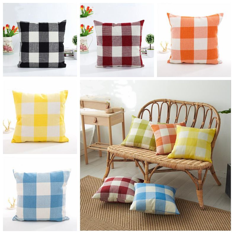

Plaid Pillow Covers Classic Check Throw Pillow Case Linen Decorative Pillowcase Sofa Couch Cushion Cover Bedding Supplies 14 Designs CYP6327, Mixed colors;random delivery