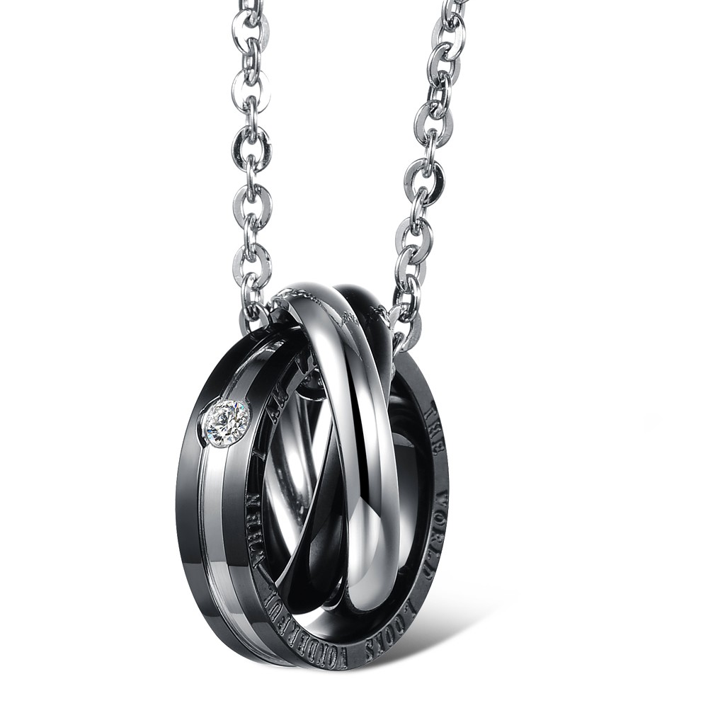 Three-Ring Connected Lovers Couple Pendant Necklace Stainless Steel Titanium Steel Jewelry