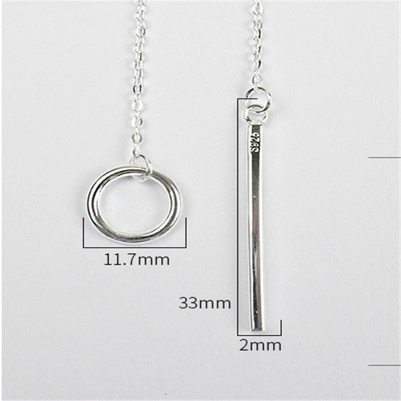 100% 925 Sterling Silver Circle Strip Bar Pendant Necklaces Adjustable Chain Necklaces for Women Wedding Jewelry Gifts Long Chain Necklace