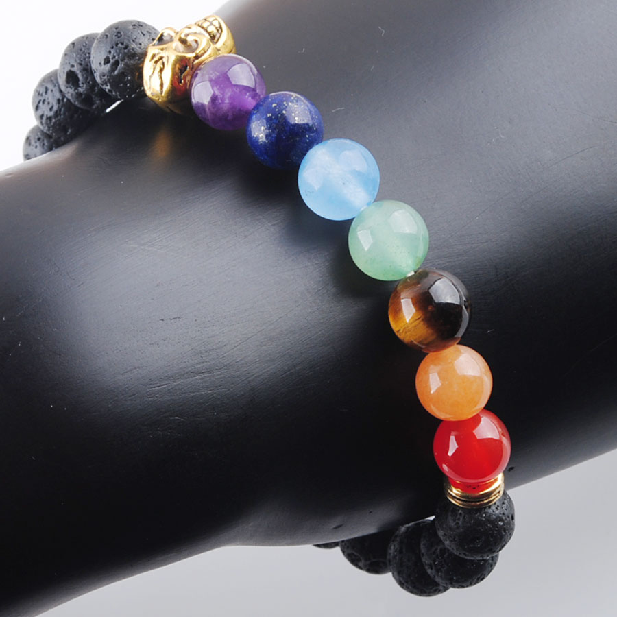 WOJIAER 8mm Volcano Stone Beads Ghost Head Strands Bracelets 7 Chakra Healing Mala Meditation Prayer Yoga Women Jewelry K3233