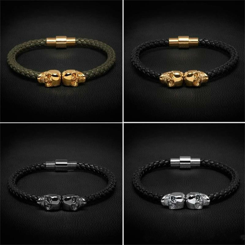 Mens Black Genuine Leather Braided Bracelet Men Stainless Steel For Women Gold North Skull Bangle For Women Men Bracelets 
Mens Black Genuine Leather Braided Bracelet Men Stainless Steel For Women Gold North Skull Bangle For Women Men Bracelets