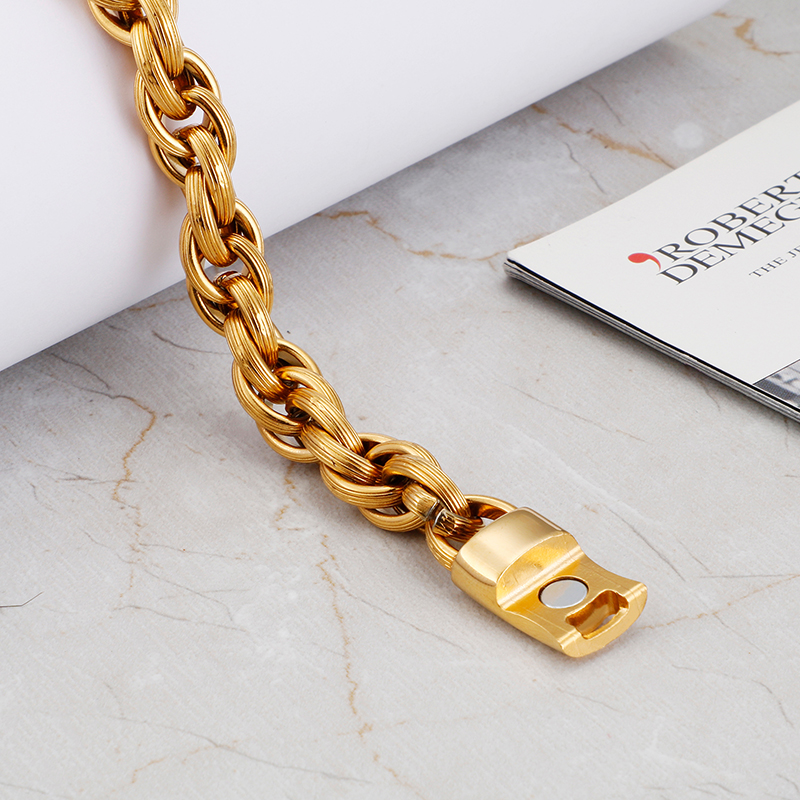 Hip Hop Stainless Steel 18K Gold Plaated Chain Bracelets European and American Cool Men Thick Heavy Titanium Steel Bangle